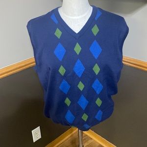 Lyle & Scott Scotland navy blue & green argyle sweater vest size Medium